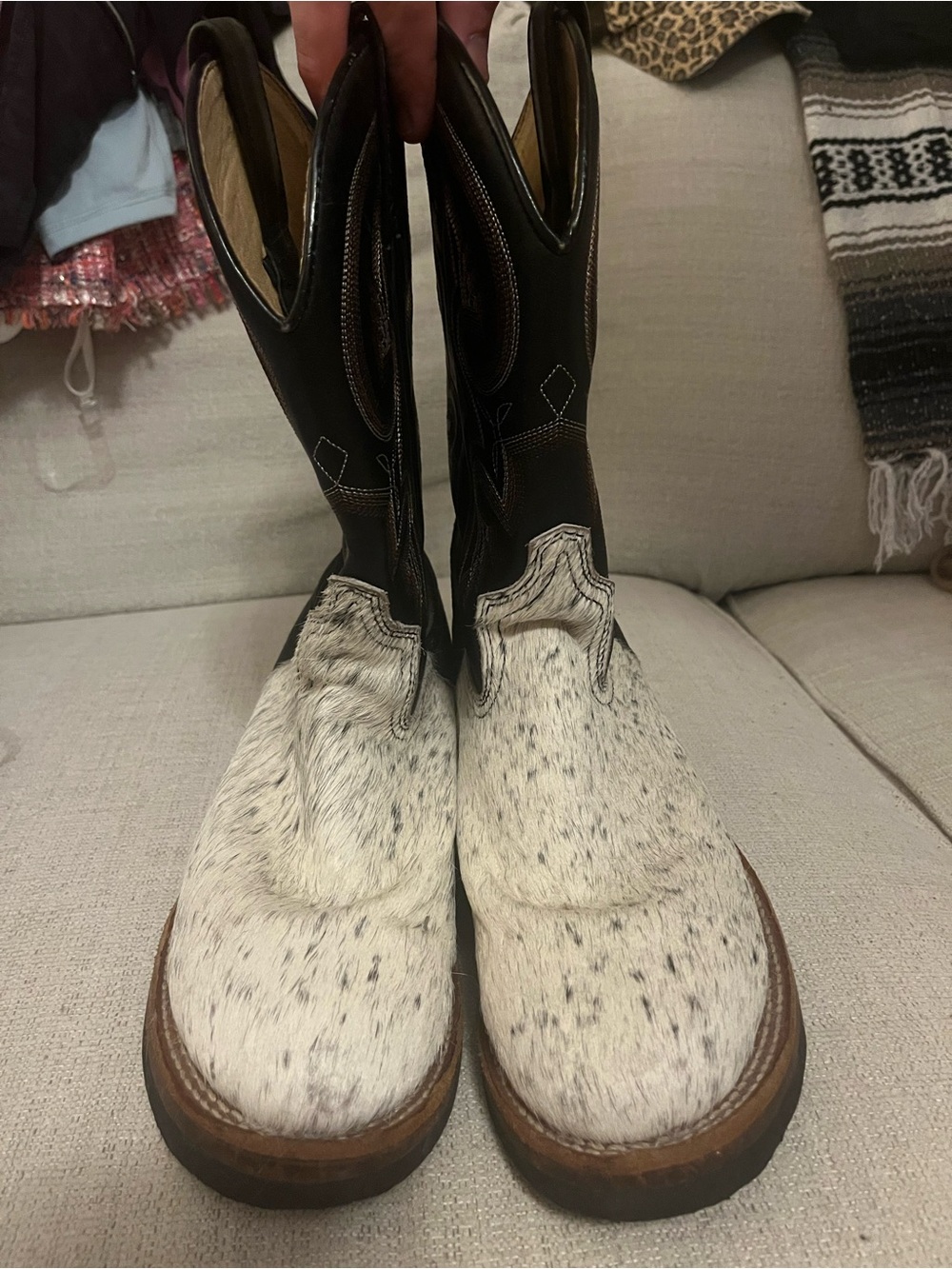 Roper Two-Tone Hair-on Hide Cowboy Boots in Black and White